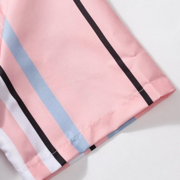 Pink Vacation Style Men's Random Block Striped Shirt - Picture 5 of 8